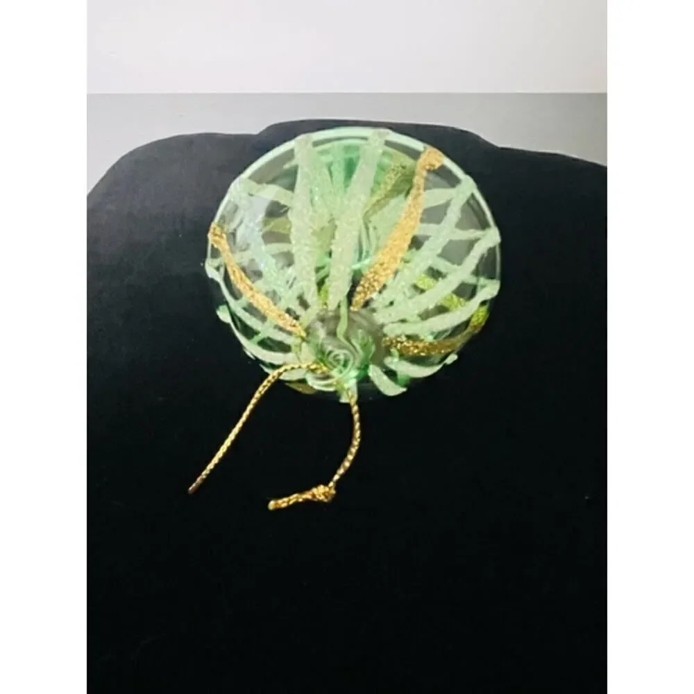 Christmas ornament green clear glass spiral ball finial icicle 8